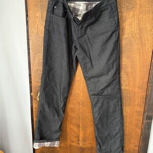 Prana Black flannel lined Pants with Gray Plaid- excellent condition
